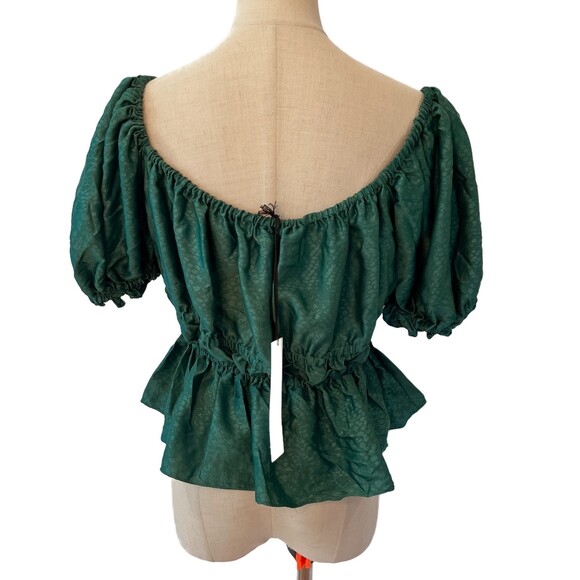 NSR Napean Sea Road Green Peplum Blouse Off Shoulder Puff Sleeve Small - Picture 2 of 12